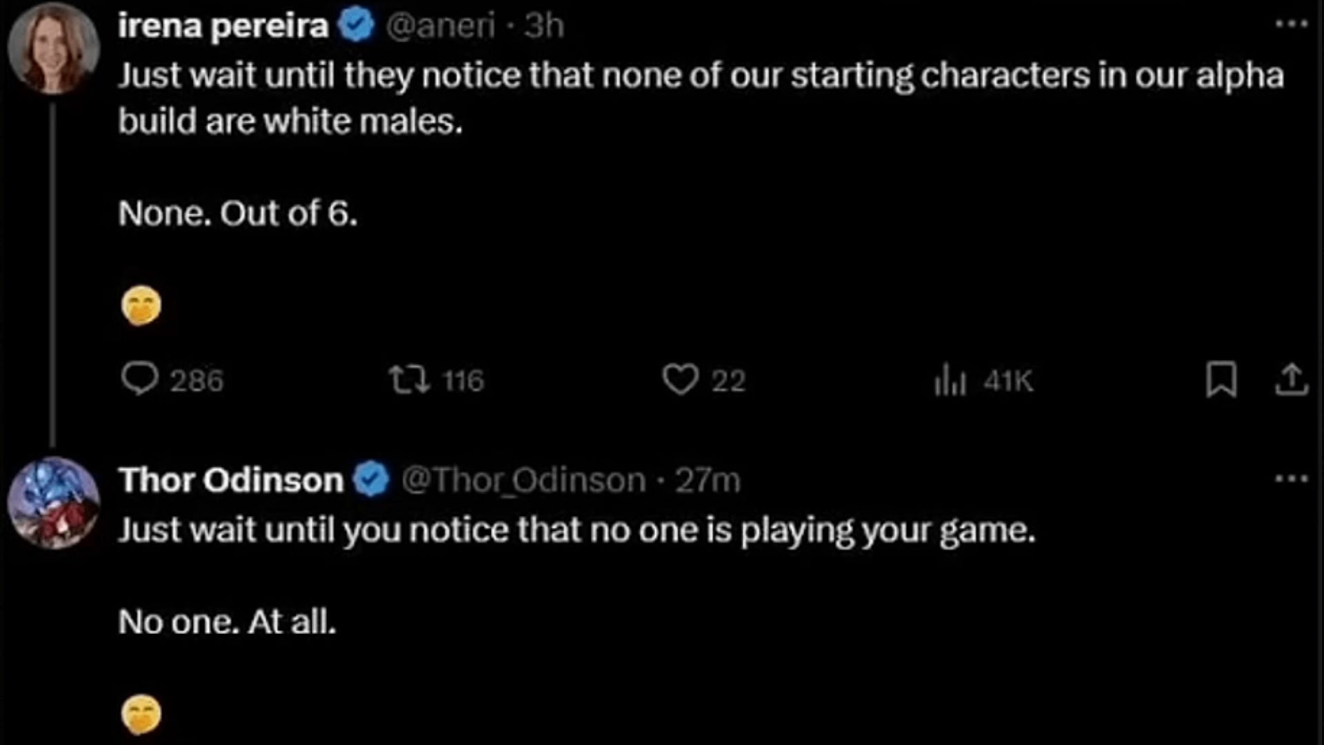 Irena's original post and a user's reply (Image via Asmongold Clips/YouTube)